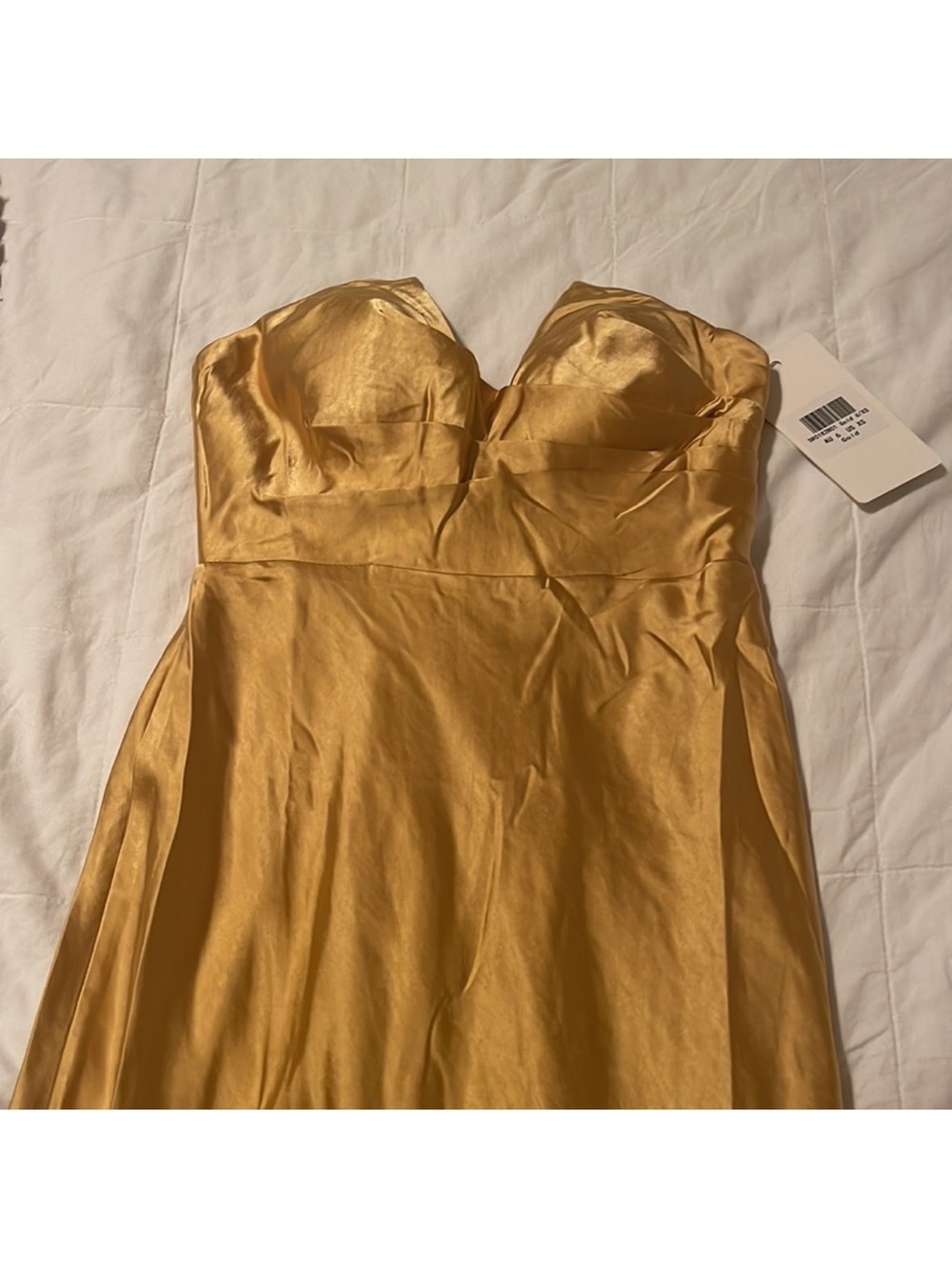 Selfie Leslie Strapless Satin Dress in Gold